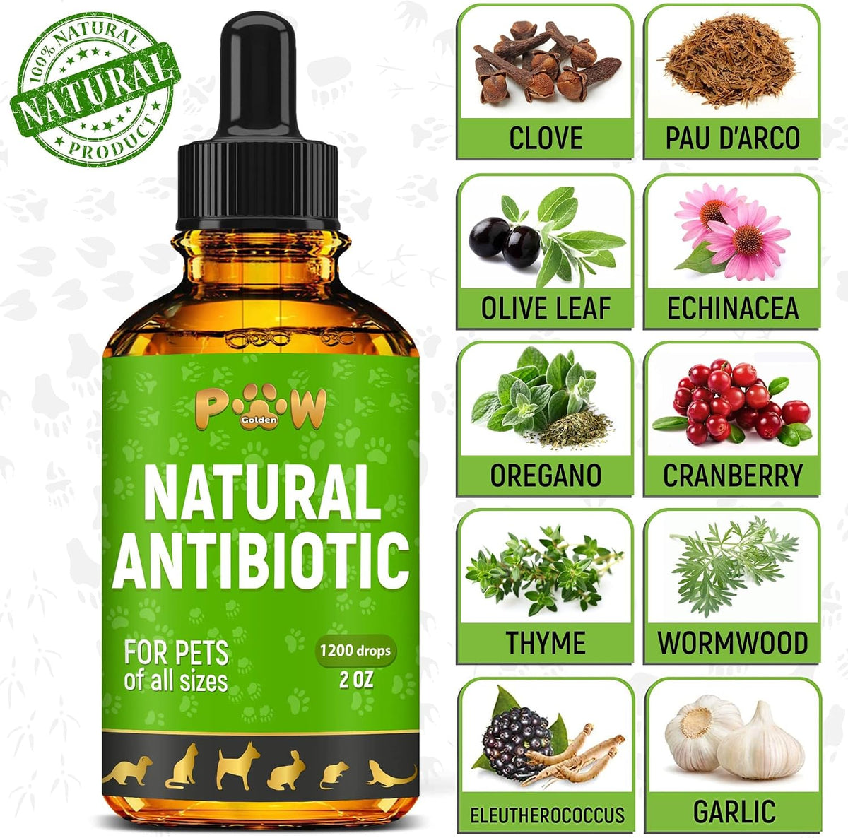 Golden Paw Natural Antibiotics for Dogs and Cats – Organic Liquid Immune Support Drops (60 ml) - görsel 3