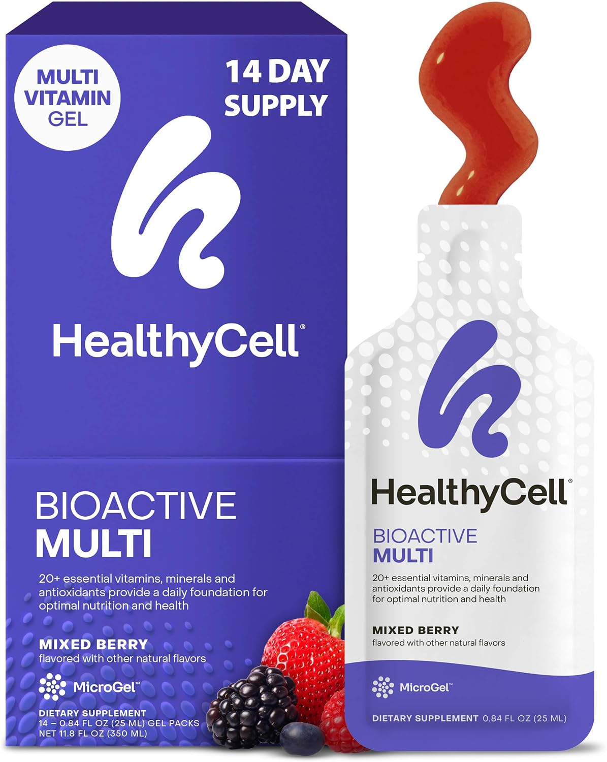 Healthycell Bioactive Daily Liquid Multivitamin for Men & Women – 20+ Essential Vitamins, Minerals & Antioxidants for Brain, Heart, Immune Support, Skin & Hair Support - 14 Gel Packs - görsel 1