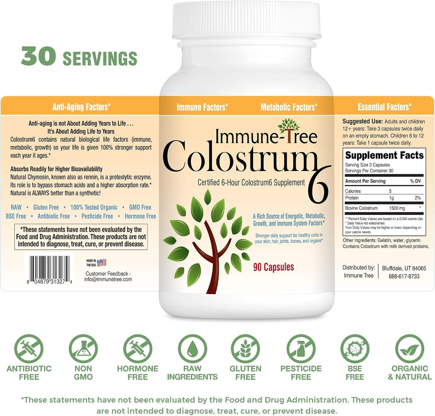 Immune-Tree 100% Pure Bovine Colostrum (Grass-Fed) | High IgG | 90 Capsules - görsel 5