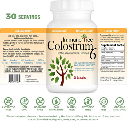 Immune-Tree 100% Pure Bovine Colostrum (Grass-Fed) | High IgG | 90 Capsules