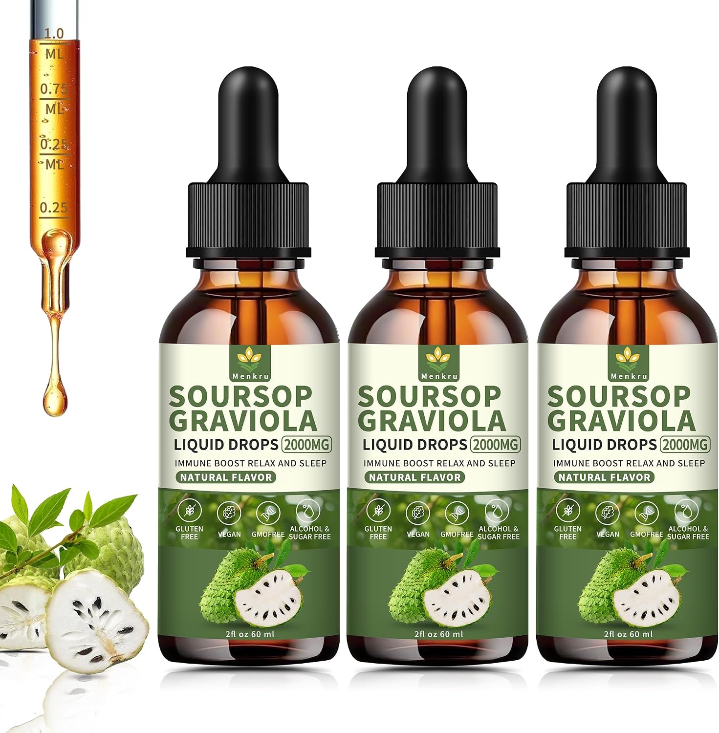 Menkru Organic Soursop Bitters Liquid Multivitamin Drops – Pure Graviola Extract with Vitamin C, Immune & Skin Support, Sugar and Gluten-free, 59 ml - görsel 8