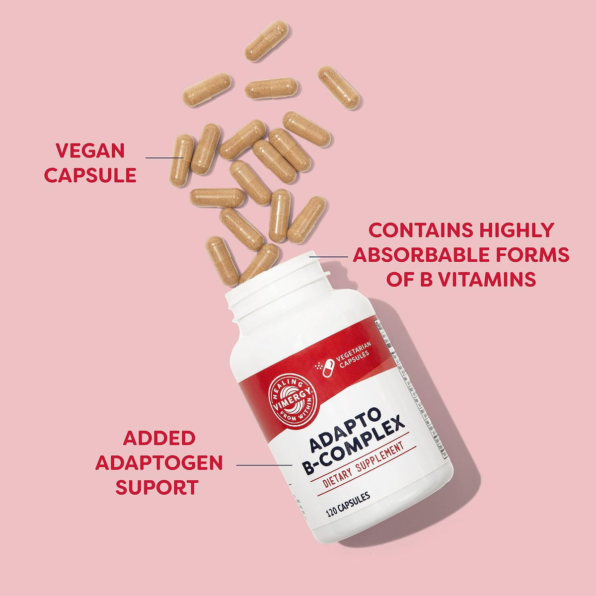 Vimergy Adapto B Complex - High Potency B Vitamins with Rhodiola & Hawthorn Berry - 120 Servings - görsel 3