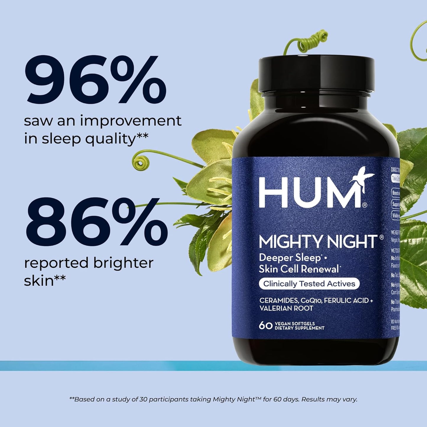 HUM Mighty Night Night-time Sleep Supplement for Skin care, CoQ10, Valerian Root & Ferulic Acid, 60 Vegan Softgels - görsel 4