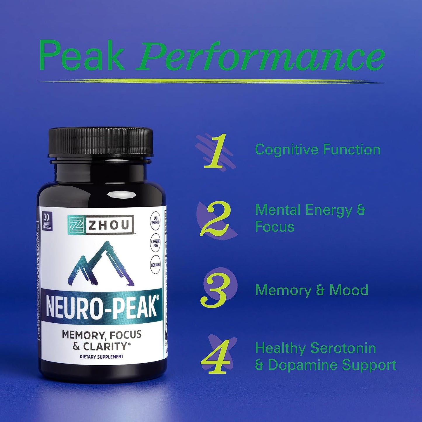 Zhou Neuro-Peak - Brain Support Supplement for Memory and Concentration, Nootropic for Men & Women, 30 Vegetarian Capsules - görsel 3