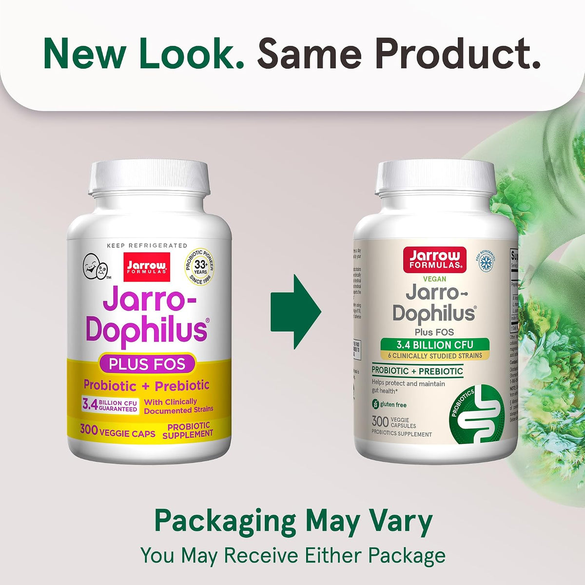 Jarrow Formulae Jarro-Dophilus + FOS - 3.4 Billion CFU Per Serving - Synbiotic with Prebiotic & Probiotics for Immune & Digestive Support - Up to 300 Servings (Veggie Capsules) - görsel 2