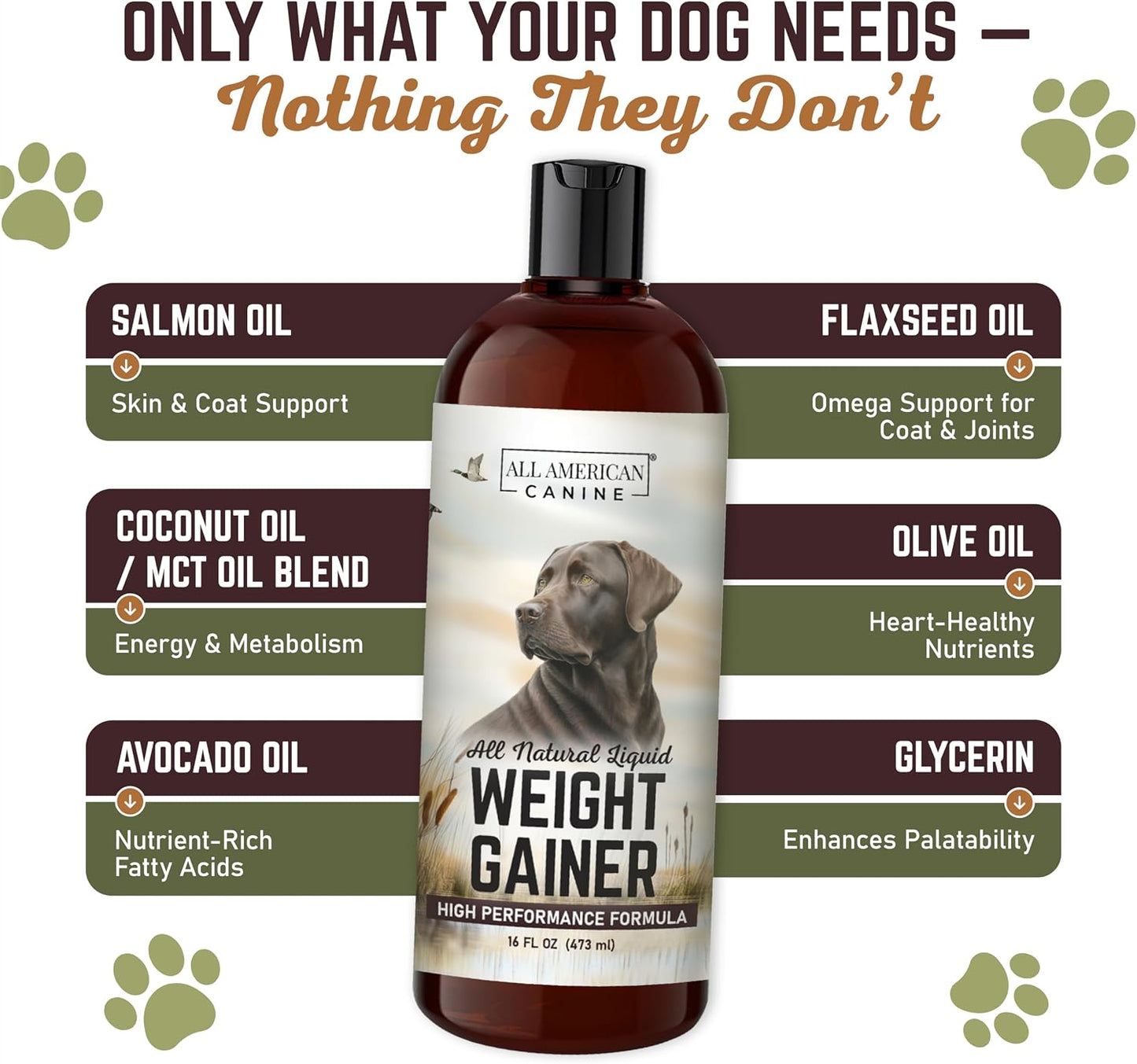 All American Canine Dog Weight Gainer Liquid – High Calorie Dog Food Supplement for Rapid Weight Gain, Mass, and Recovery – Appetite Stimulant (473 ml) - görsel 3