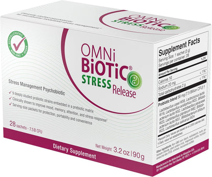 OMNi BiOTiC Stress Release - Clinically Tested Psychobiotic for Stress Management & Gut-Brain Axis Support - 28 Daily Sachets (Vegan, Non-GMO)