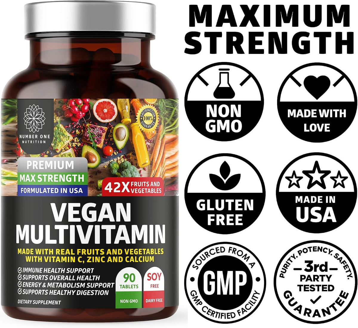 N1N Premium Plant Based Multivitamin - 42 Powerful Ingredients - Men and Women - 90 Tablets - görsel 6