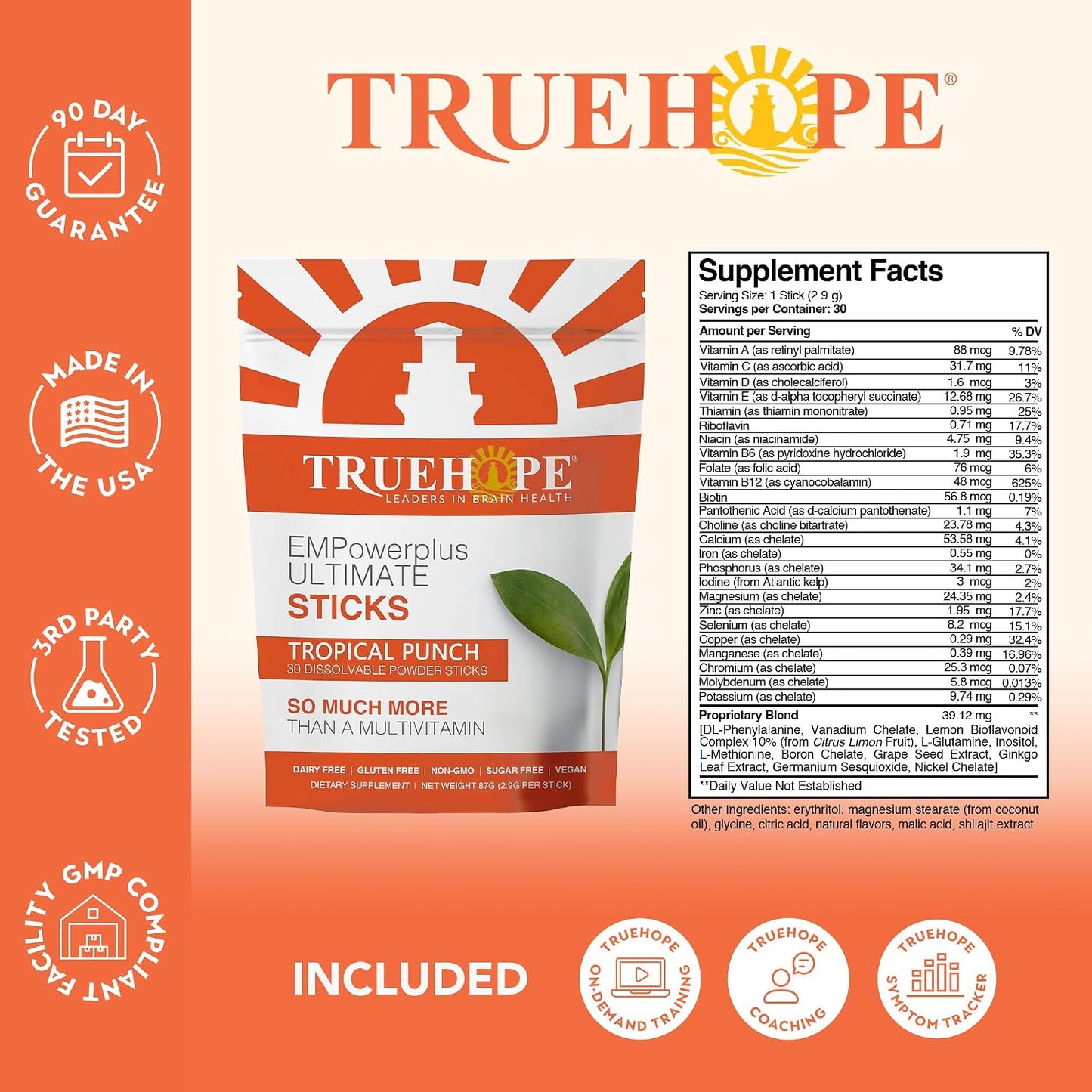 Truehope Multivitamin Nootropic Pouches with Inositol - Once-Per-Day EMPowerplus Ultimate Sticks - 30 Sachets (Tropical) - görsel 2