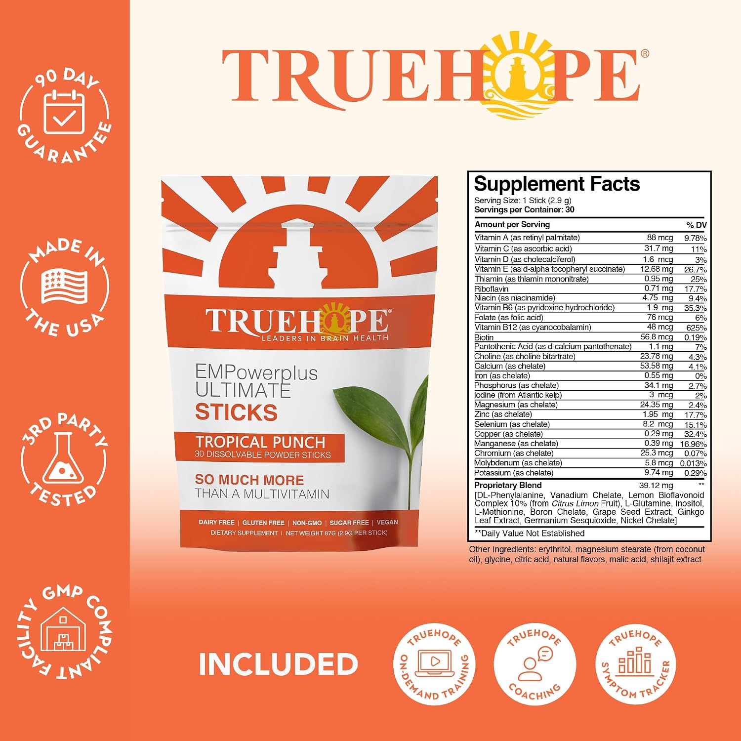 Truehope Multivitamin Nootropic Pouches with Inositol - Once-Per-Day EMPowerplus Ultimate Sticks - 30 Sachets (Tropical) - görsel 2
