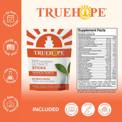 Truehope Multivitamin Nootropic Pouches with Inositol - Once-Per-Day EMPowerplus Ultimate Sticks - 30 Sachets (Tropical)