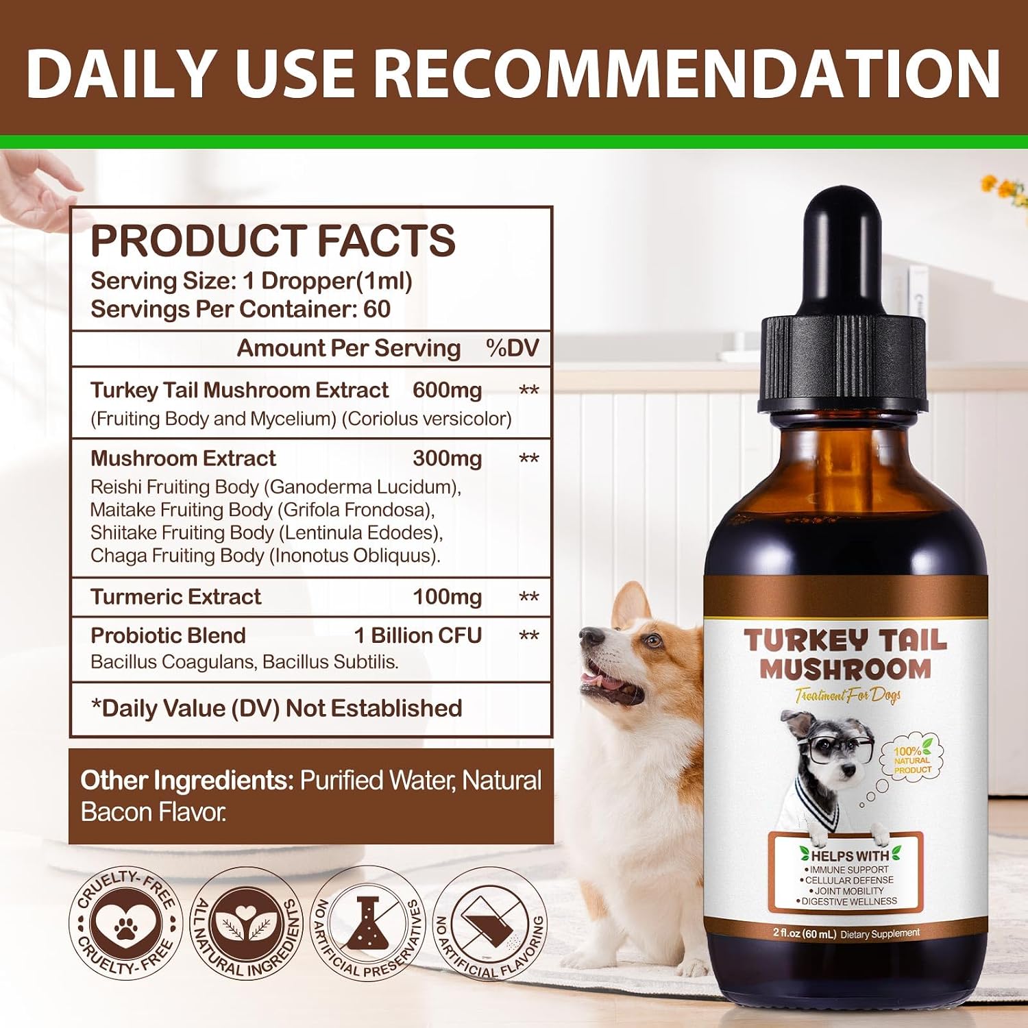 Turkey Tail Mushroom for Dogs – Fast-Absorbing Liquid Drops for Immune, Digestive and Joint Support with Turmeric & Probiotic (60ml) - görsel 5