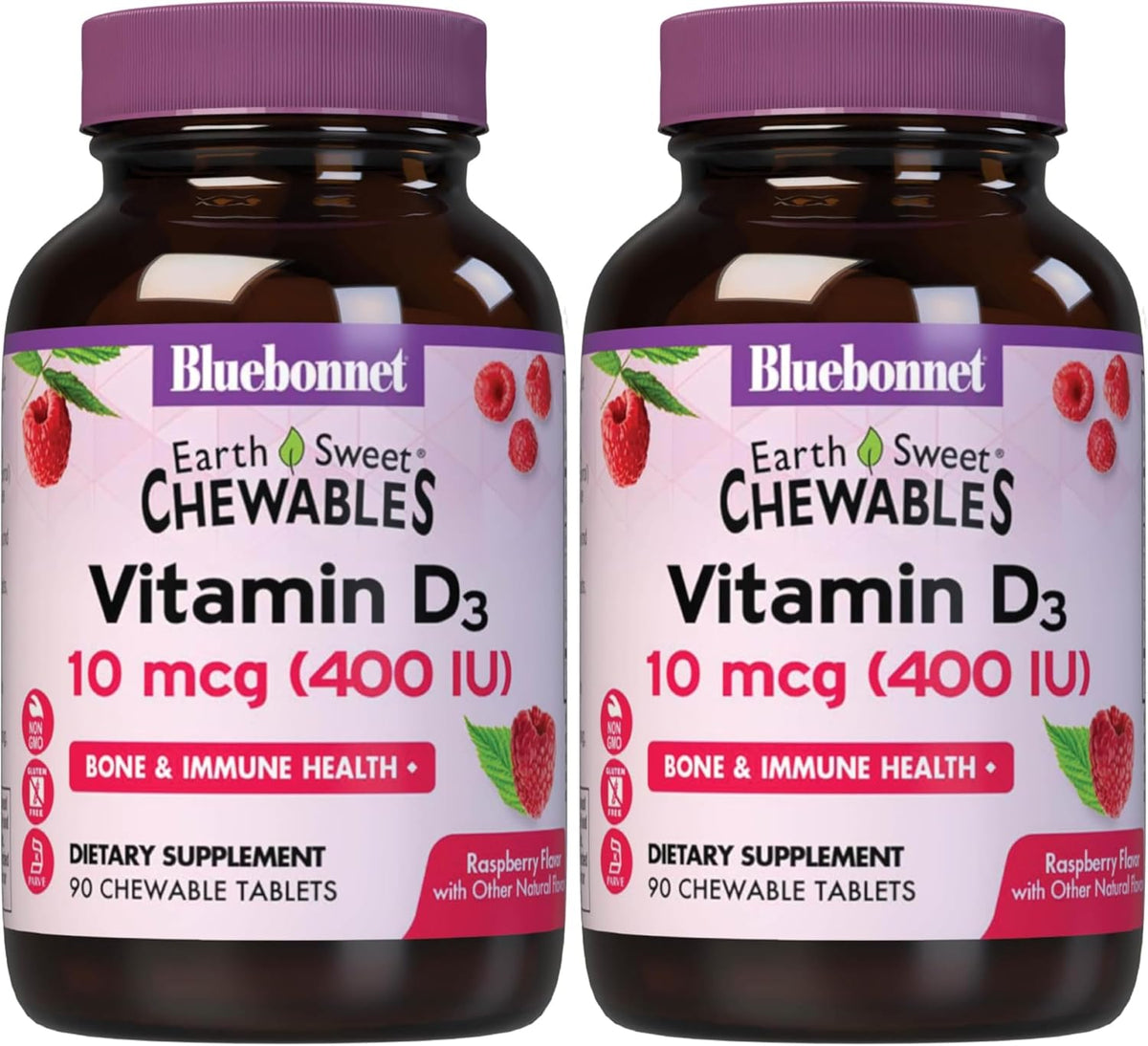BlueBonnet Nutrition EarthSweet Vitamin D3 400IU - Raspberry Chewable Tablets - 90 Tablets - görsel 8