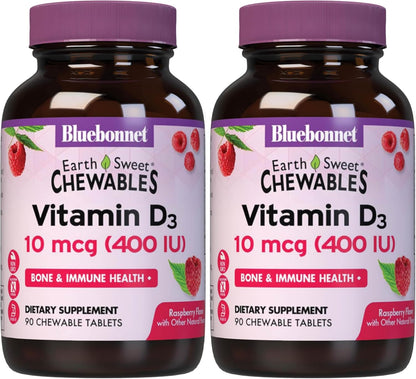 BlueBonnet Nutrition EarthSweet Vitamin D3 400IU - Raspberry Chewable Tablets - 90 Tablets