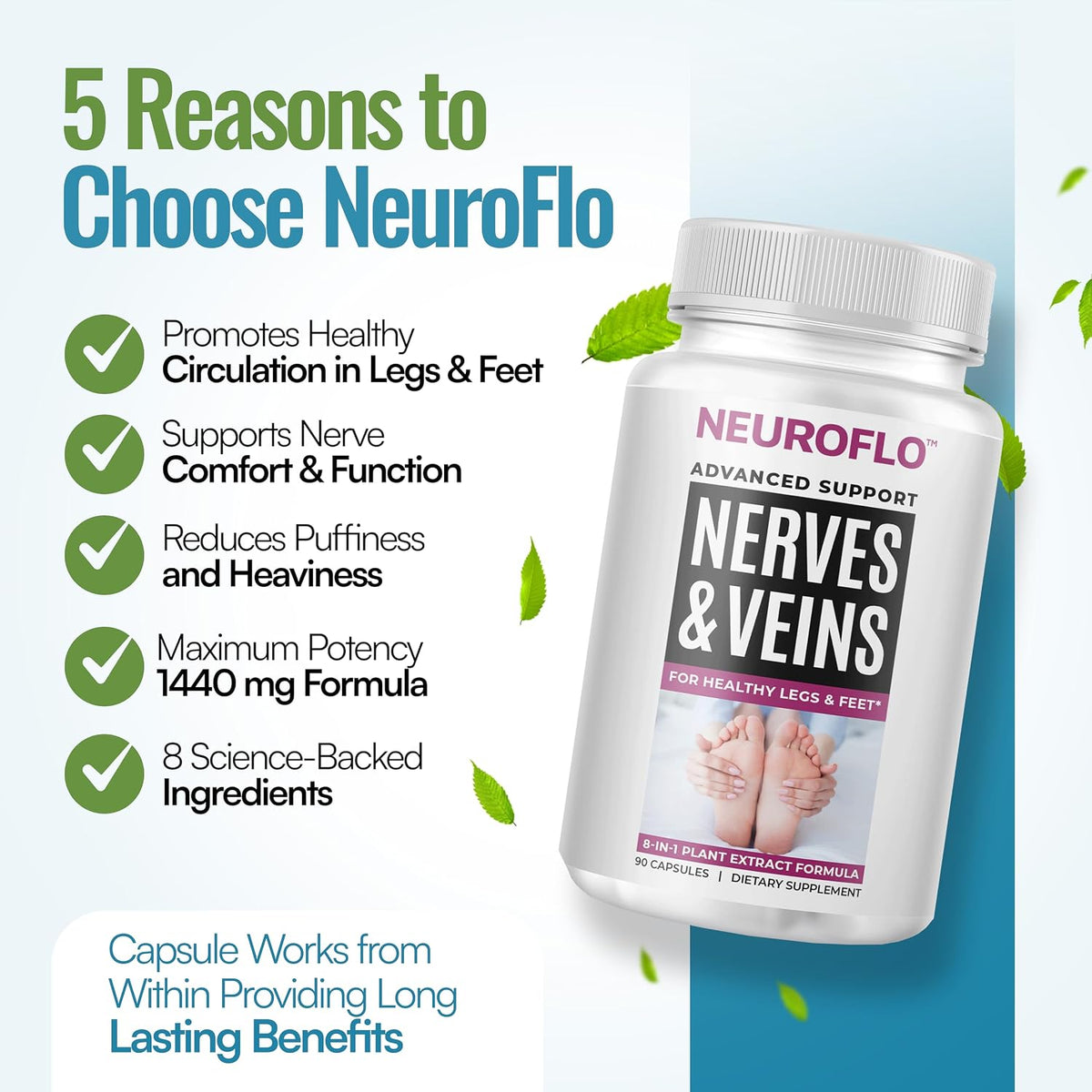 Mizzle NeuroFlo Leg Circulation Supplement – 8-in-1 Formula with Diosmin, Horse Chestnut, and Hawthorn - görsel 2