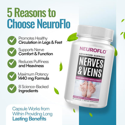 Mizzle NeuroFlo Leg Circulation Supplement – 8-in-1 Formula with Diosmin, Horse Chestnut, and Hawthorn