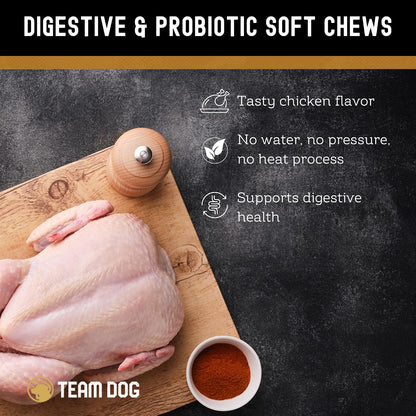 TEAM DOG Probiotic Chews for Dogs | Digestive Enzymes & Probiotics for Gut Health, Skin Support, and Sensitive Stomachs | 120 Chews