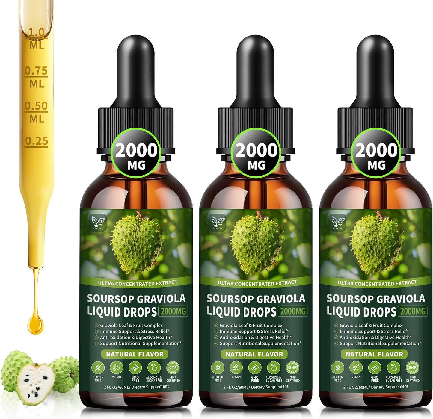 Soursop Graviola Liquid Drops 2000mg, Organic Soursop Extract - 98% Absorption, Sugar & Gluten-free, Natural Flavour, 60 ml - görsel 8