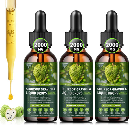 Soursop Graviola Liquid Drops 2000mg, Organic Soursop Extract - 98% Absorption, Sugar & Gluten-free, Natural Flavour, 60 ml
