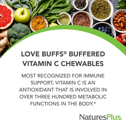 NaturesPlus Love Buffs – Buffered Vitamin C Chewable Tablets, 250mg, 90 Tablets