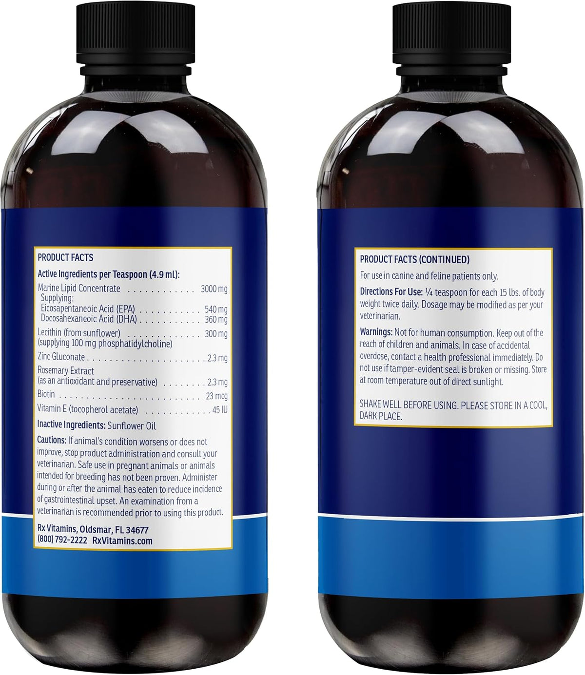 Rx Vitamins Ultra EFA Omega-3 Fish Oil for Dogs & Cats - Promotes Heart, Brain, and Joint Health with Vitamin E, Biotin, and Zinc - Liquid Fish Oil for Itch Relief, Dog Shedding, Coat Health - 8 oz - görsel 7
