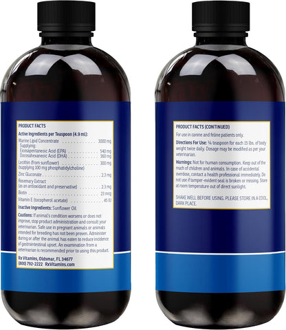 Rx Vitamins Ultra EFA Omega-3 Fish Oil for Dogs & Cats - Promotes Heart, Brain, and Joint Health with Vitamin E, Biotin, and Zinc - Liquid Fish Oil for Itch Relief, Dog Shedding, Coat Health - 8 oz