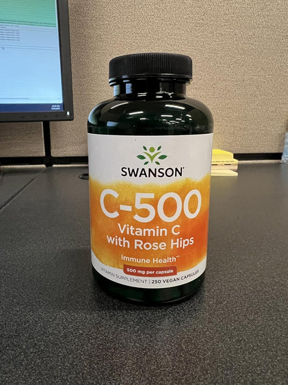 Swanson Vitamin C 500 mg with Rose Hips – 250 Capsules