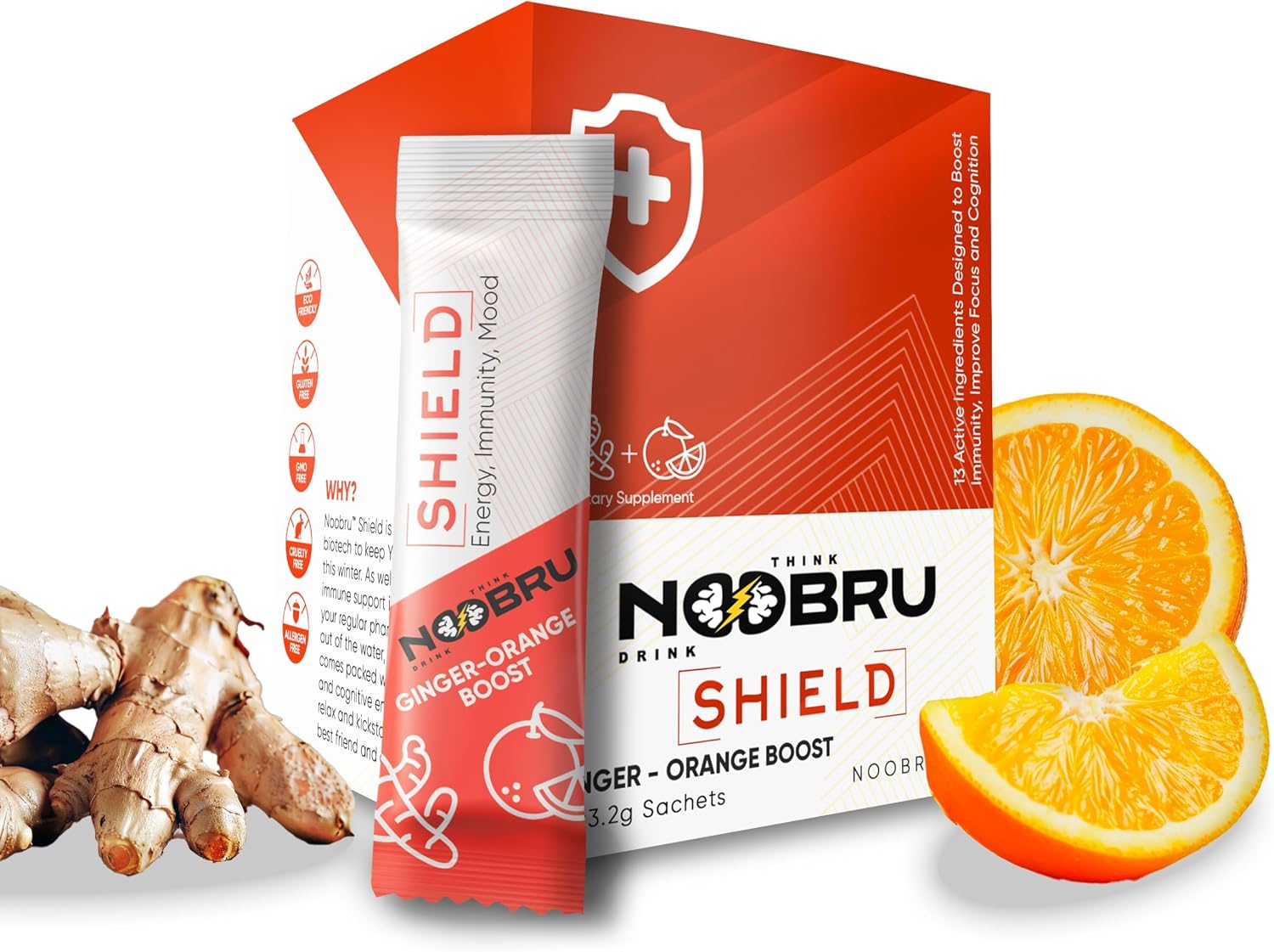 Noobru Shield – Immune System Support & Nootropic Supplement with Vitamin C, Ginger, Alpha GPC, L-Theanine - görsel 1
