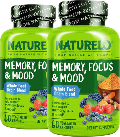 NATURELO Whole Food Brain Supplement for Memory and Concentration Support (Pack of 2)