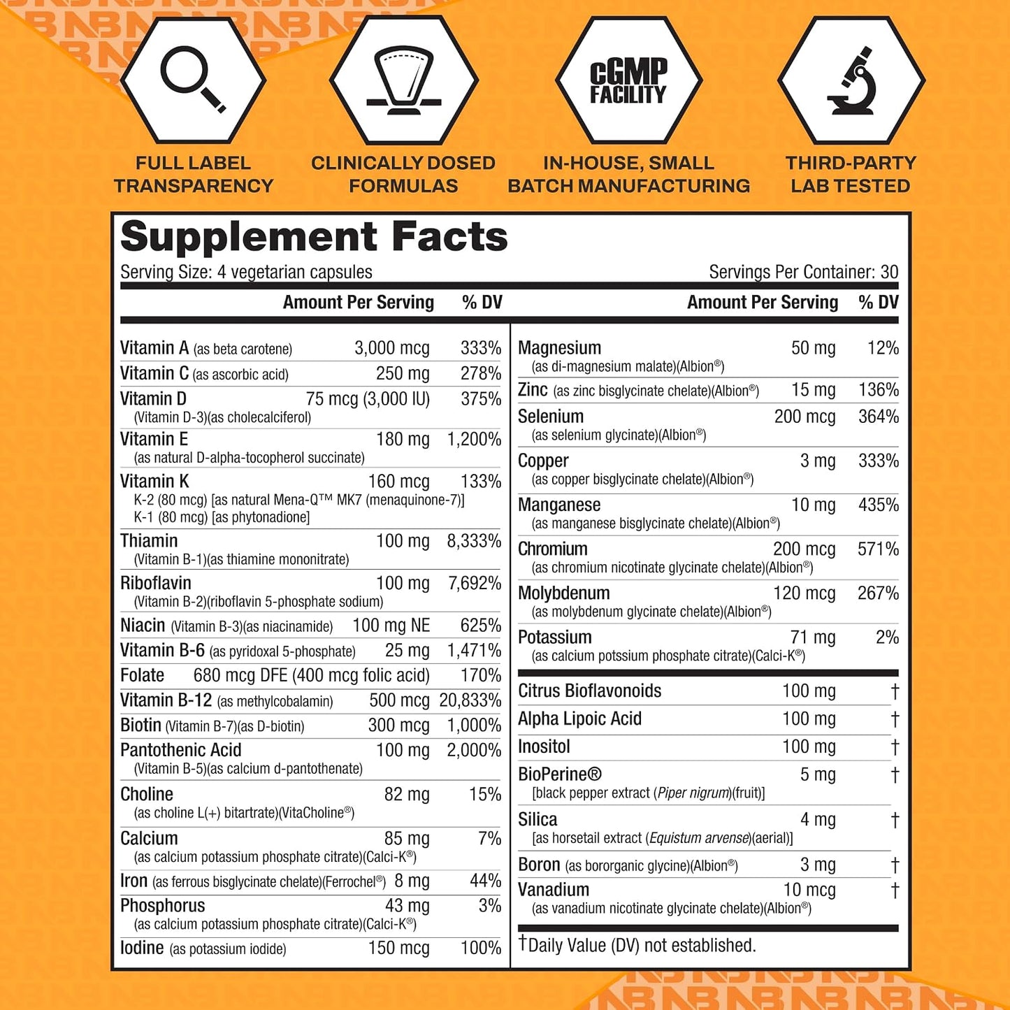 NutraBio MultiSport for Men – Men's Multivitamin with 33 Vitamins, Minerals & Antioxidants (120 Vegetable Capsules) - görsel 9