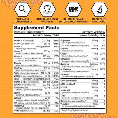 NutraBio MultiSport for Men – Men's Multivitamin with 33 Vitamins, Minerals & Antioxidants (120 Vegetable Capsules)