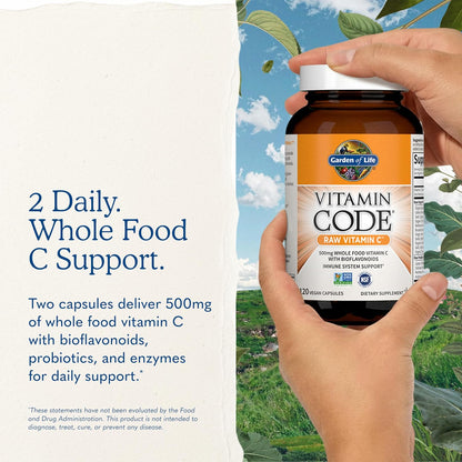 Garden of Life Vitamin Code Raw Vitamin C - 120 Capsules, 500mg Whole Food Vitamin C Capsules + Fruit & Vegetable Blend & Probiotics, Supplements for Adults, Vegan, Gluten-free