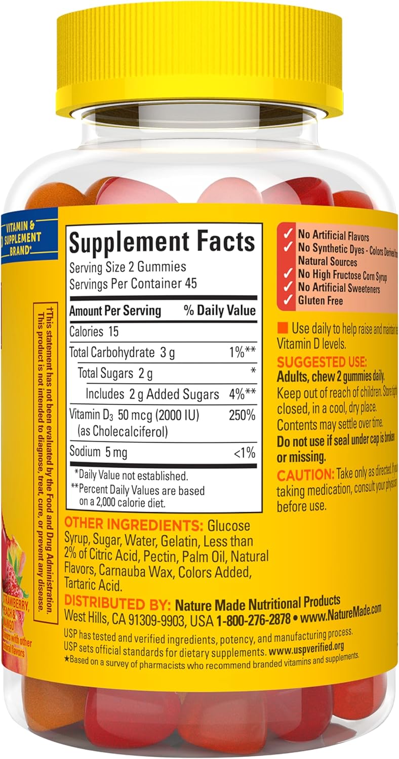 Nature Made Vitamin D3 2000 IU Gummies for Adults, 90 Count - görsel 8