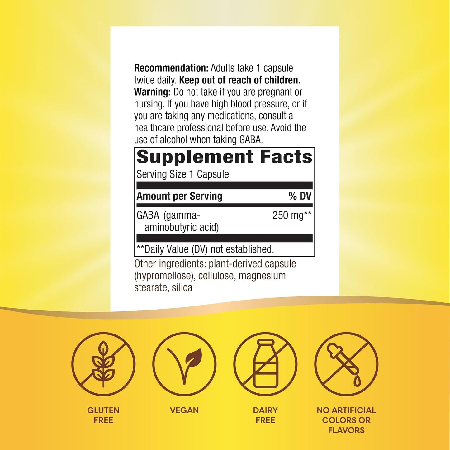 Nature's Way GABA, 250 mg, 60 Vegan Capsules - Brain Health Support - görsel 5