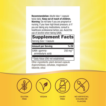 Nature's Way GABA, 250 mg, 60 Vegan Capsules - Brain Health Support