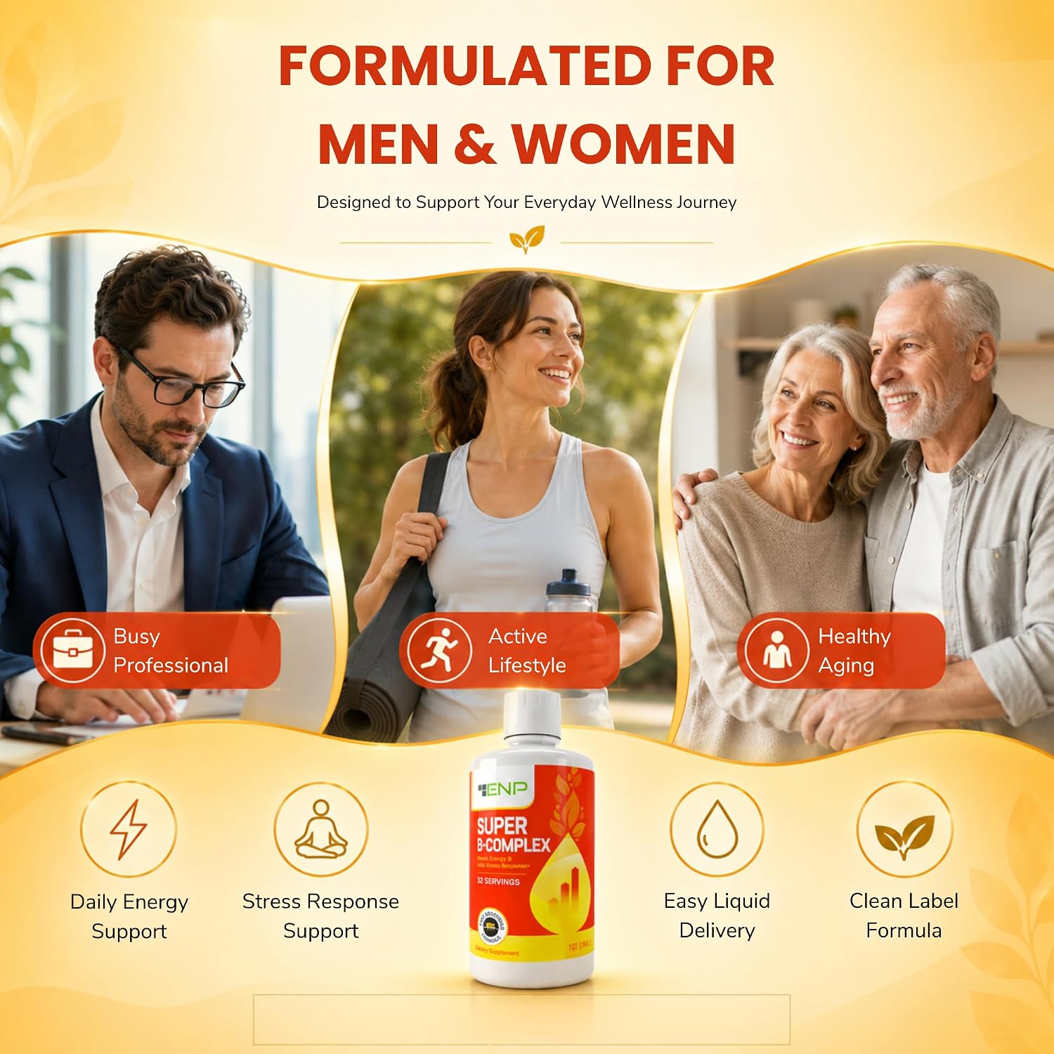 ENP Super B Complex Liquid - B12, B6, Thiamine & Biotin - Energy, Metabolism & Nervous System Support - Liquid B Vitamins for Daily Wellness - 32 Servings - görsel 5