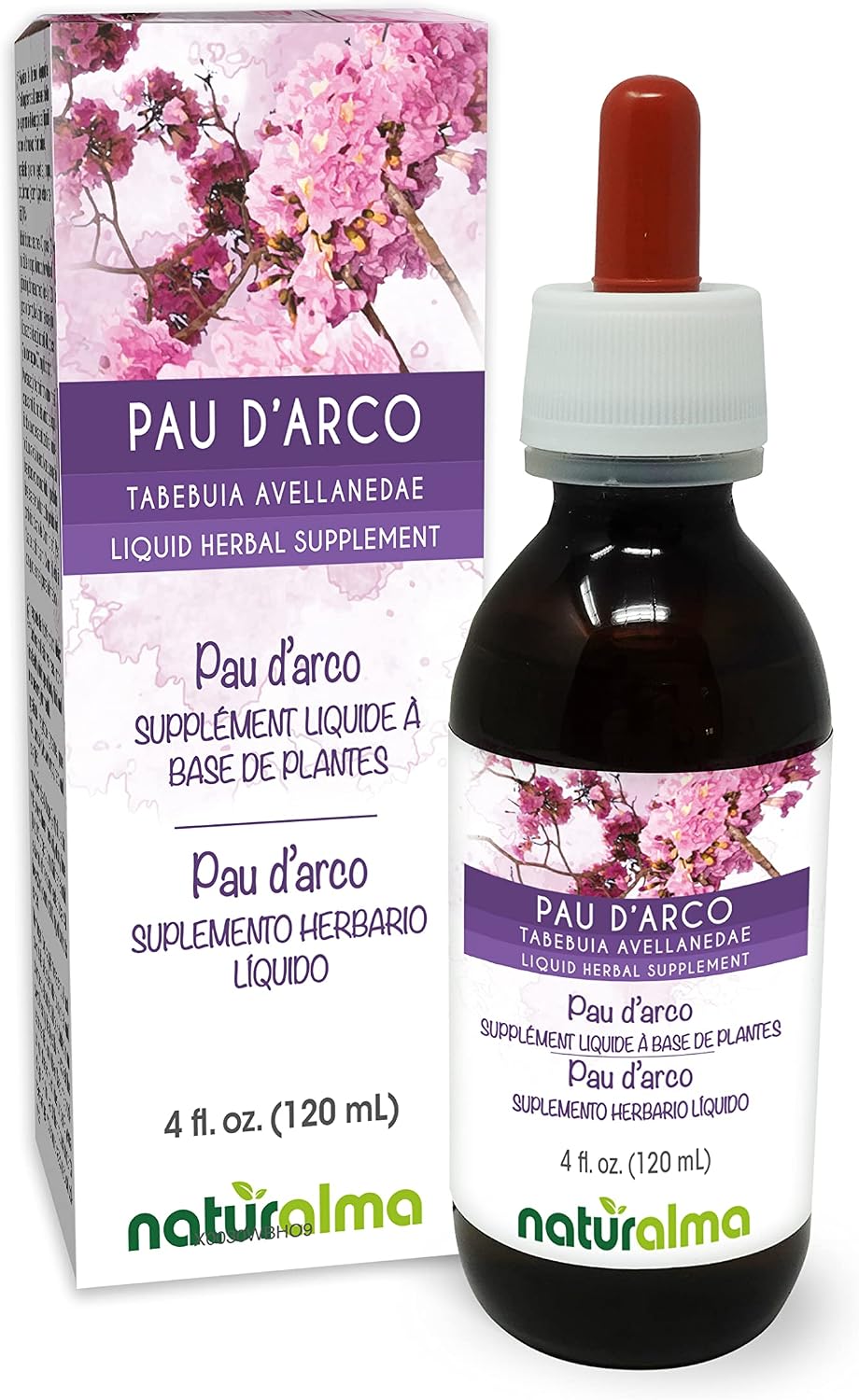 Naturalma Pau d'Arco or Lapacho (Tabebuia avellanedae or Tecoma curialis) Bark Alcohol-Free Tincture - 118ml Liquid Extract in Drops - Herbal Supplement - Vegan - görsel 1