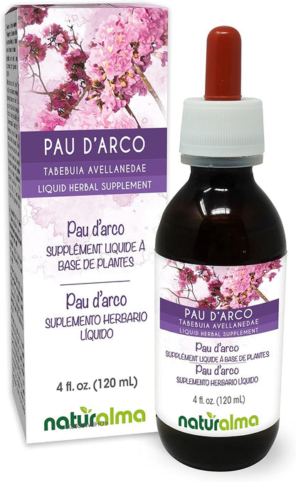 Naturalma Pau d'Arco or Lapacho (Tabebuia avellanedae or Tecoma curialis) Bark Alcohol-Free Tincture - 118ml Liquid Extract in Drops - Herbal Supplement - Vegan