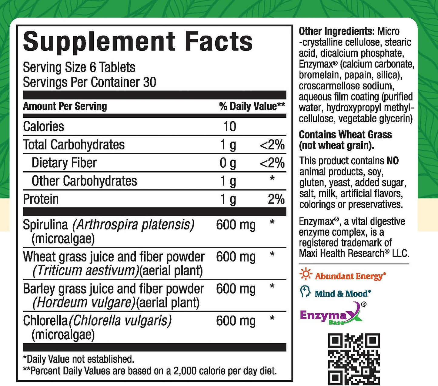 Super Greens Tablets – Green Vitality with Spirulina, Wheat Grass, Barley Grass & Chlorella – 180 Tablets - görsel 4