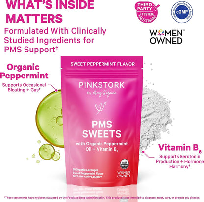 Pink Stork Organic PMS Support Sweets for Teens and Women - Natural Vitamin B6 & Peppermint - Period Comfort, Digestion, Bloating, Mood Swings - 30 Drops