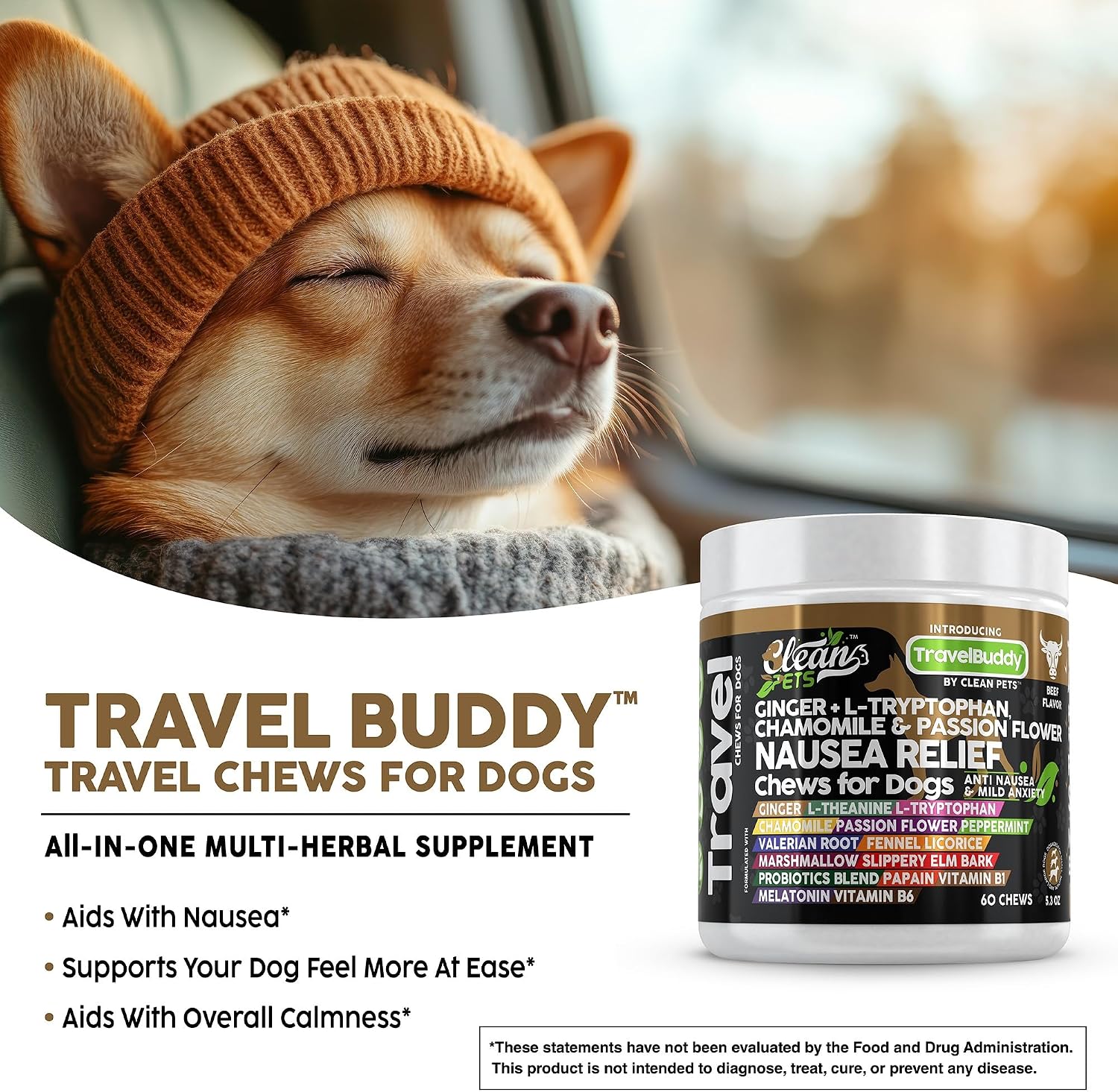 Clean Pets Travel Chews – Nausea Relief for Dogs with Ginger & Melatonin - görsel 4