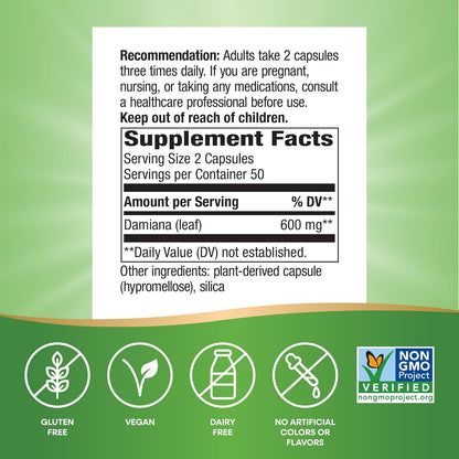 Nature's Way Damiana Leaves, 100 Capsules