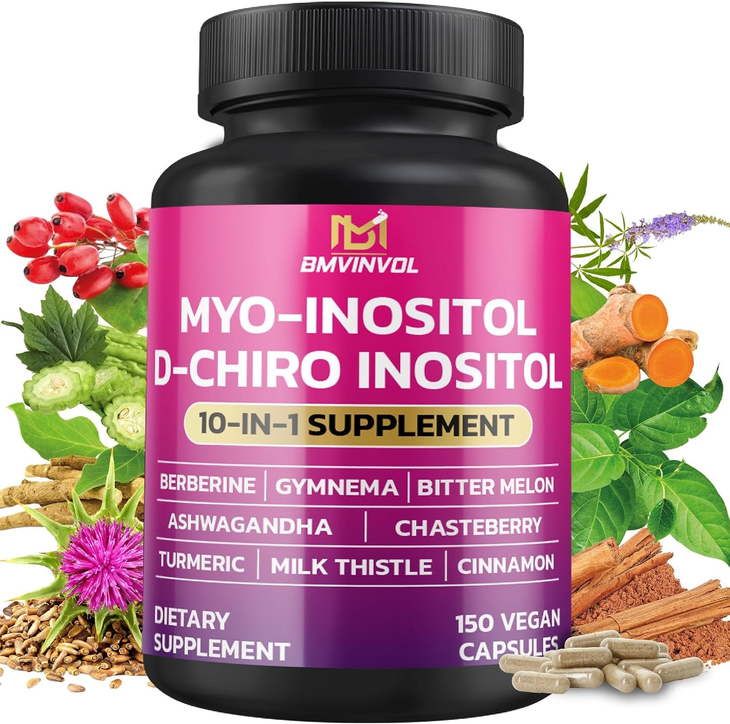 BMVINVOL Inositol Supplement 40:1 Ratio - Berberine, Ashwagandha, 60 Capsules - görsel 8