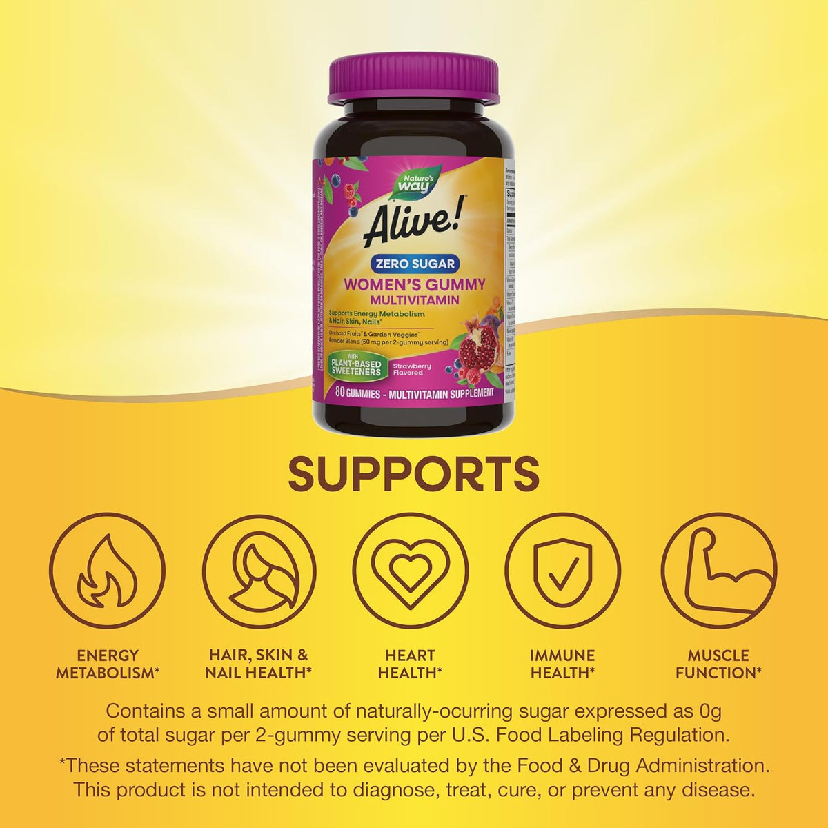 Nature's Way Alive! Zero Sugar Women's Gummy Multivitamins, Strawberry, 80 Gummies - görsel 3