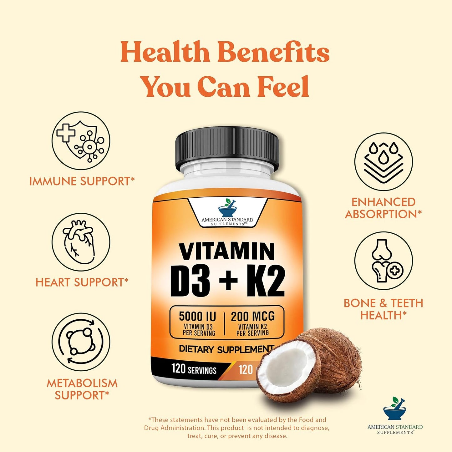 Vitamin D3 5000 IU with Vitamin K2 (MK7) 200mcg – 120 Capsules, Non-GMO, Gluten-Free - görsel 4