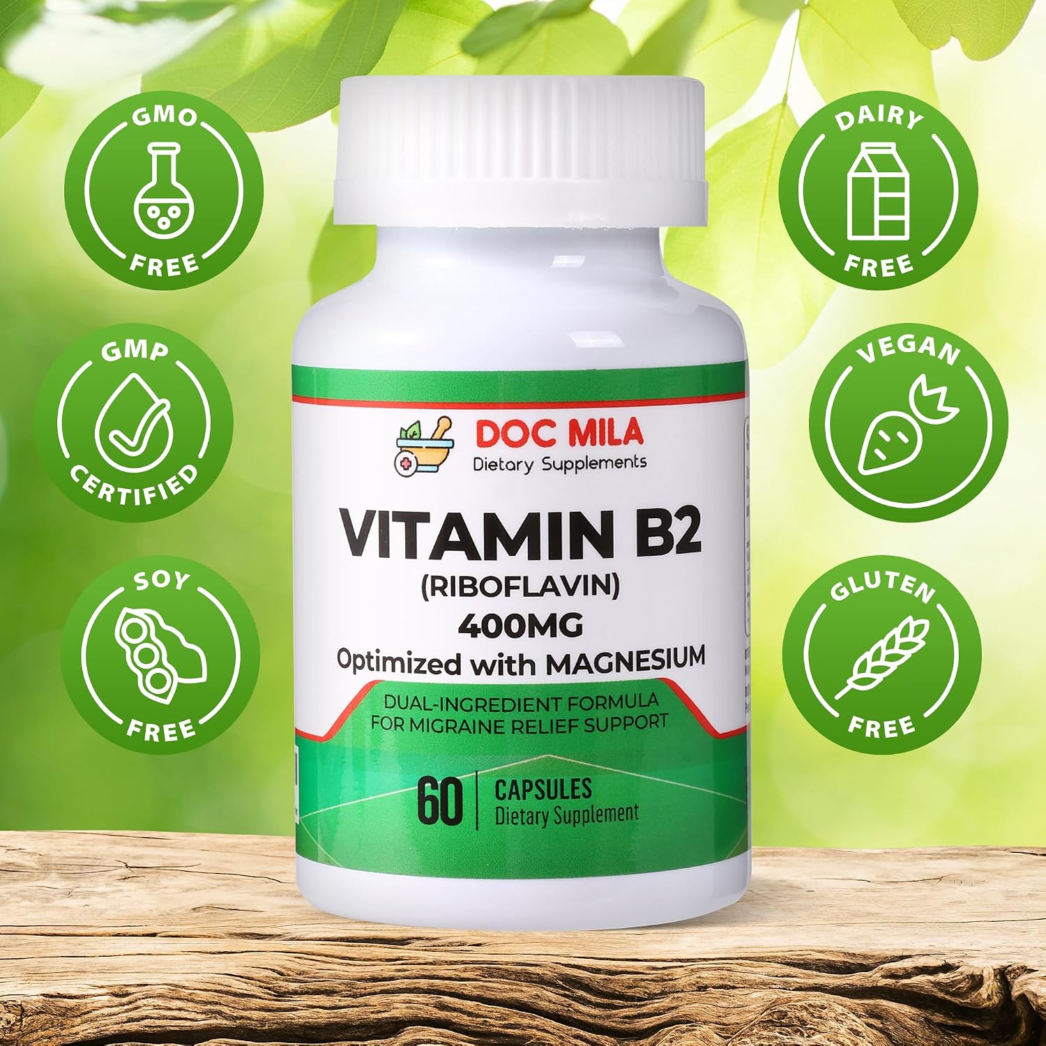 Doc Mila Vitamin B2 Riboflavin 400mg Capsules – Vegan Supplement for Energy Metabolism & Nervous System Support – 60 Capsules - görsel 5