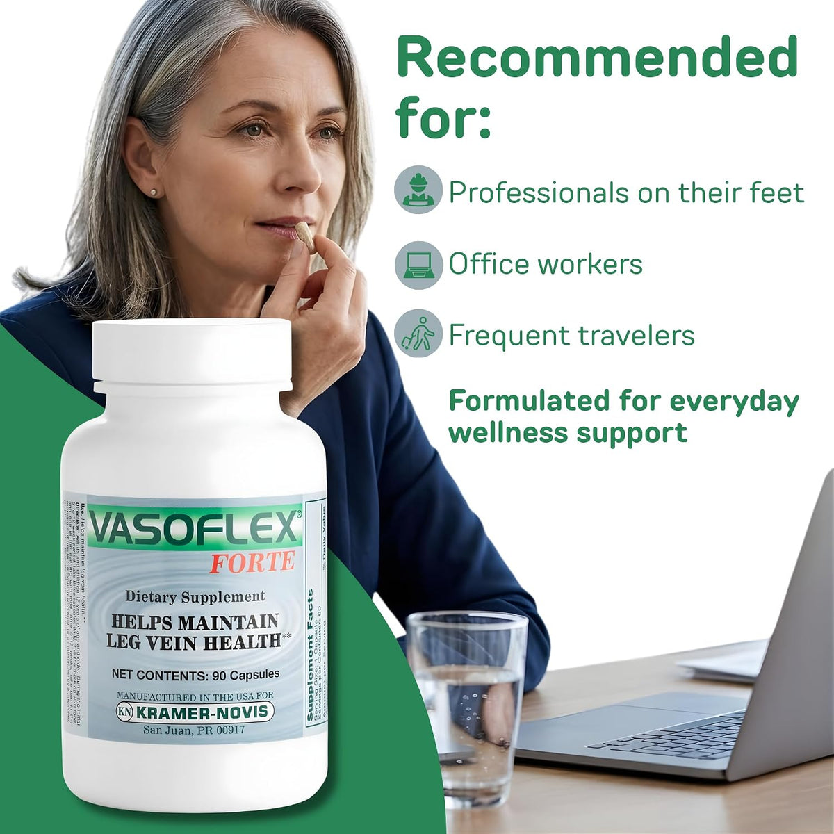 Vasoflex-Forte Leg Vein Health Supplement – Butcher's Broom, Hesperidin & Vitamin C – 90 Capsules - görsel 4