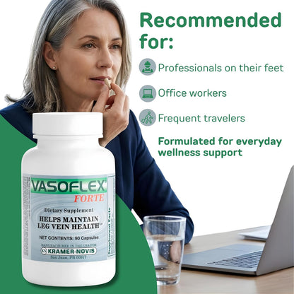 Vasoflex-Forte Leg Vein Health Supplement – Butcher's Broom, Hesperidin & Vitamin C – 90 Capsules