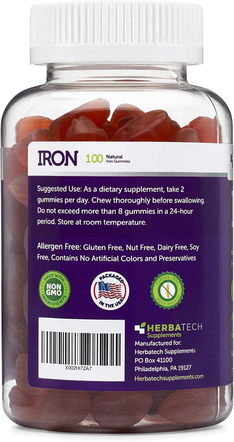 Iron Gummies for Adults and Children, Chewable Multivitamin with Iron, Vitamin C, A, B, Zinc, Folic Acid, and Biotin (Grape Flavoured) Vegan Safe, Made in the USA - görsel 3
