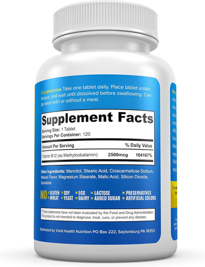 Energy-Boosting Vitamin B12 Sublingual Tablets | Quick Dissolve Vegan B12 with Methylcobalamin, 120 Fruit Punch Tablets
